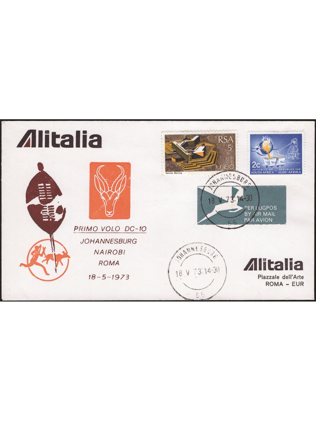 Primi Voli 18/5/1973 1° Volo Alitalia Johannesburg Nairobi Roma