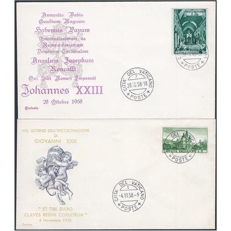 Vaticano Le due FDC della Elezione 28/10/58 ed Incoronazione 4/11/58 di Giovanni XXIII