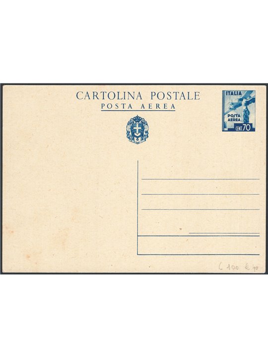 Interi Postali Italia Regno 1943 Posta aerea 70 c. turchino n° C100 nuovo Cat. € 40