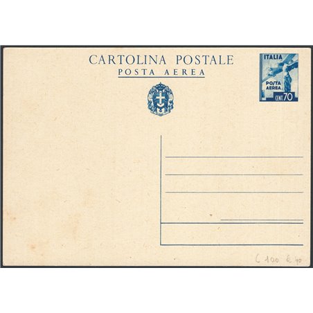 Interi Postali Italia Regno 1943 Posta aerea 70 c. turchino n° C100 nuovo Cat. € 40