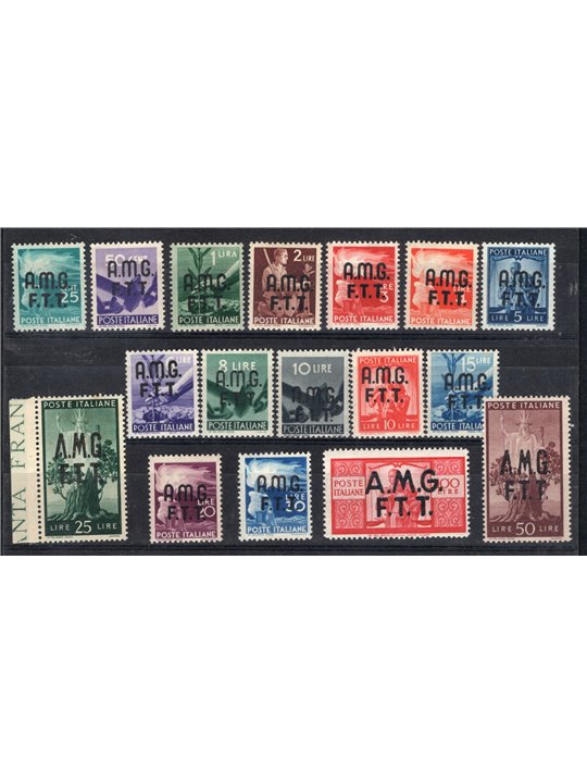 1947/48 Trieste A Democratica serie n° 1/17 Cert. Biondi Cat. € 575 (**)