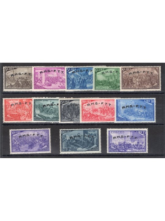 1948 Trieste A Risorgimento serie n° 18/29 + Ex. 5 Cert. CiBaFil Cat. € 200 (**)