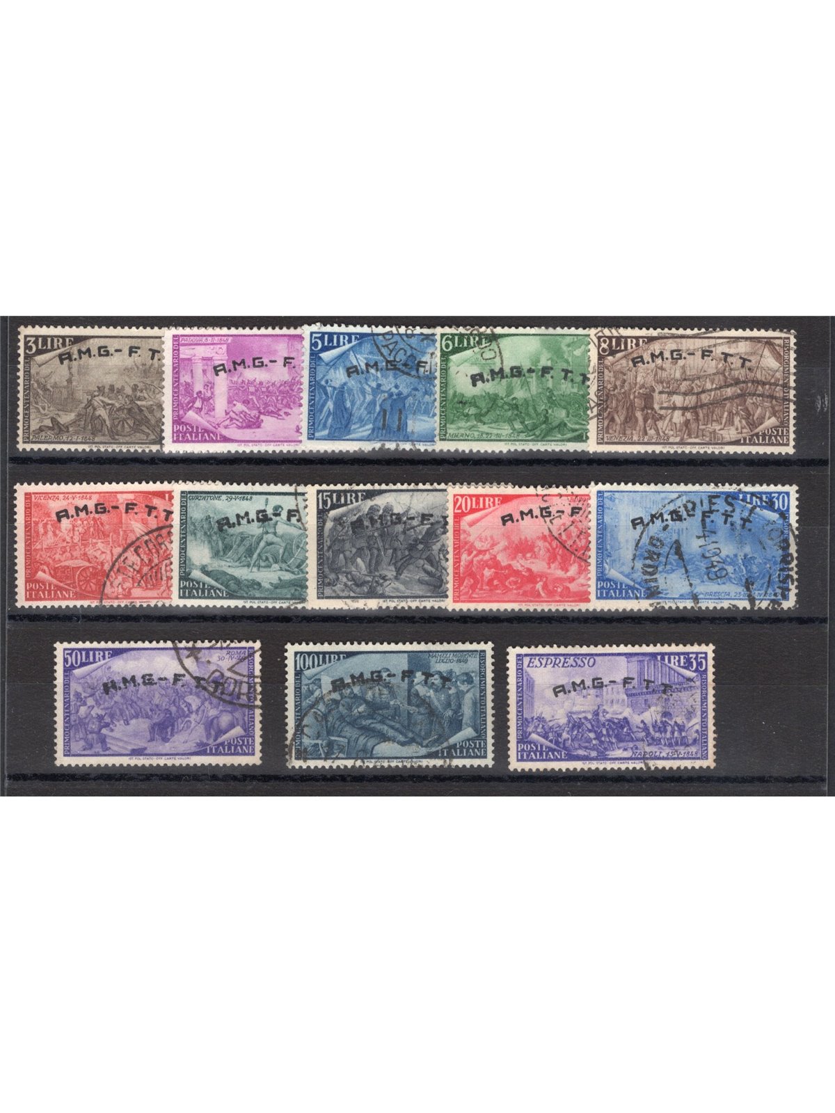 1948 Trieste A Risorgimento series no. 18/29 + Ex 5 Cat. € 225 (U)