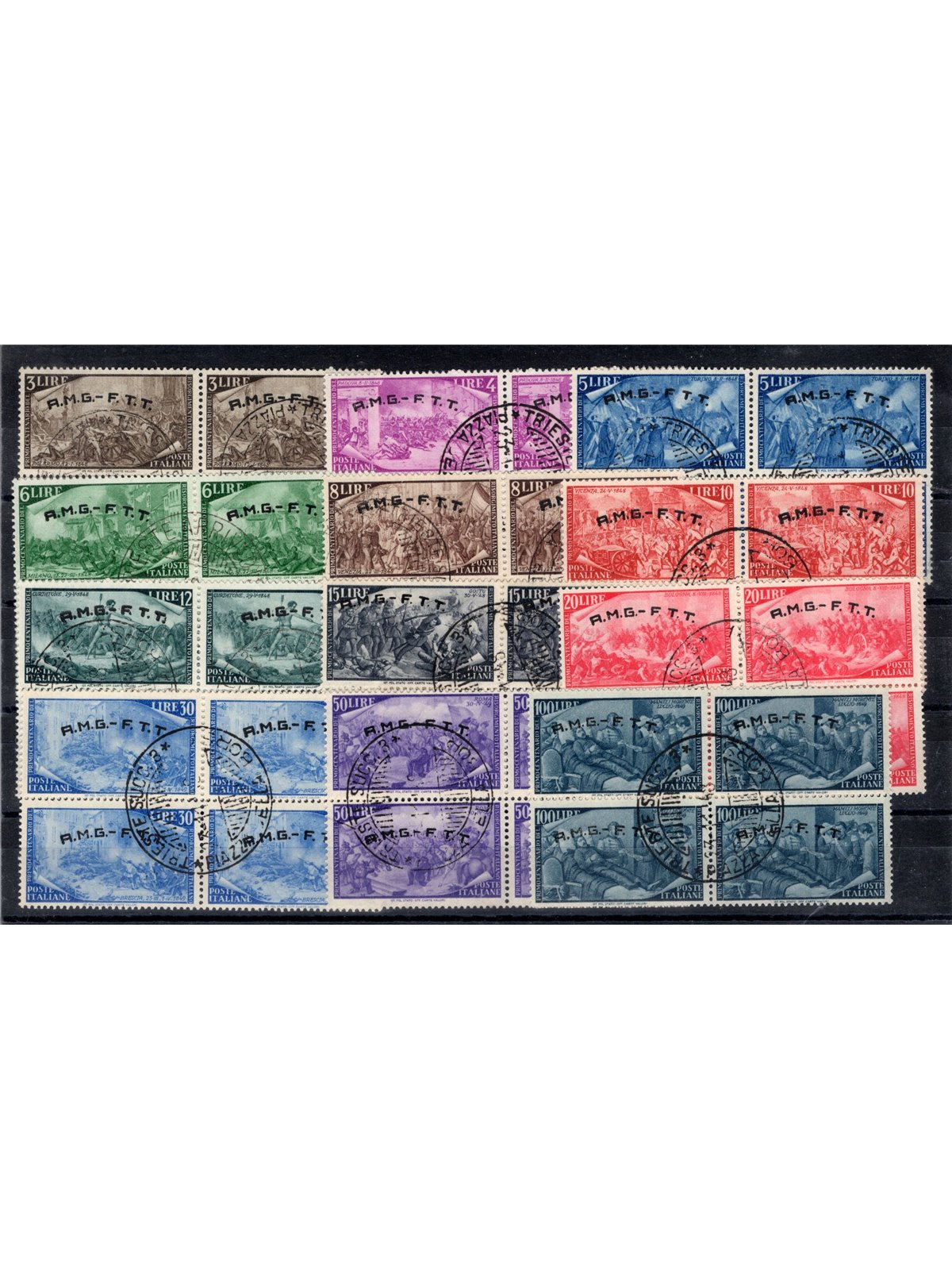 1948 Trieste A Risorgimento series no. 18/29 in a block of four with ‘Trieste Piazza della Borsa’ cancellations Biondi Cert. Cat