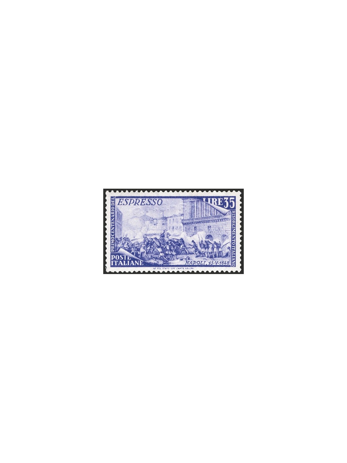 1948 Trieste A Ex Risorgimento 35 £ violetto con soprast. ad arco A.M.G.-F.T.T. in albino non catalogato (n° 5) Cert. IC (**)