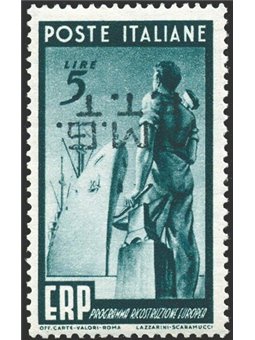 1949 Trieste A ERP 5 £ dark green with inverted overprint no. 43a Biondi certificate Cat. €6,500 (**)