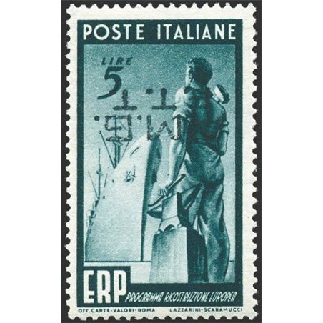 1949 Trieste A ERP 5 £ dark green with inverted overprint no. 43a Biondi certificate Cat. €6,500 (**)