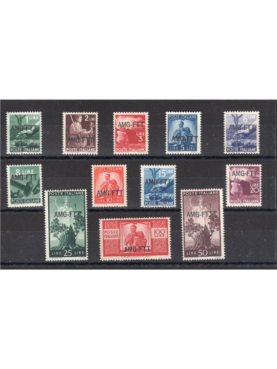 1949/50 Trieste A Democratica series no. 56/67 Biondi Certificate Cat. €420 (**)