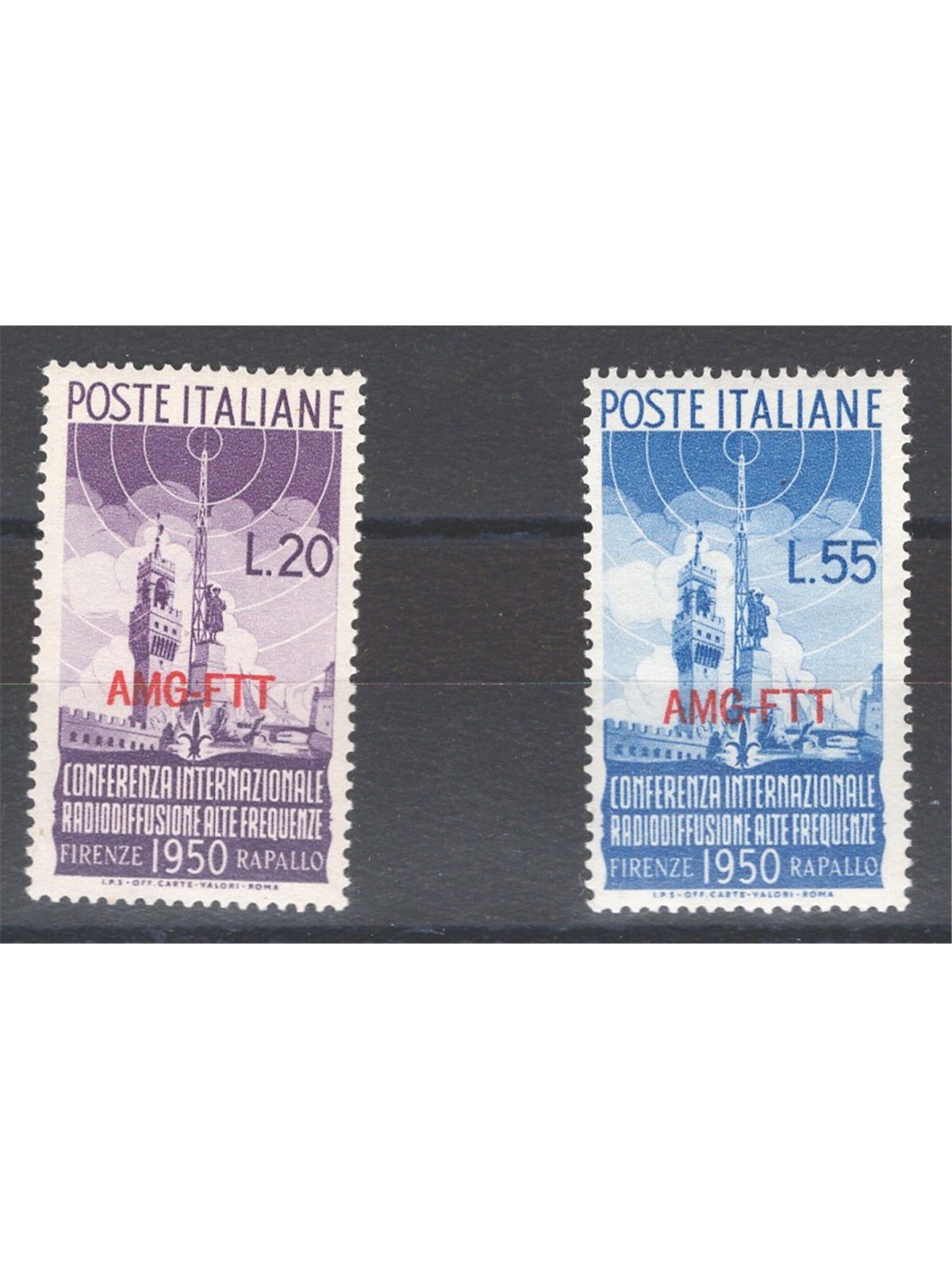 1950 Trieste A Radiodiffusione serie n° 76/77 Cat. € 60 (**)