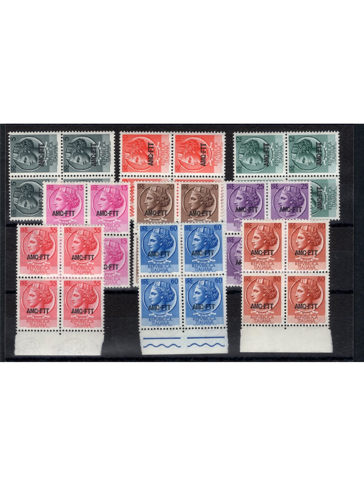 1953/54 Trieste A Italia Turrita serie n° 168/76 Cat. € 200 (**)