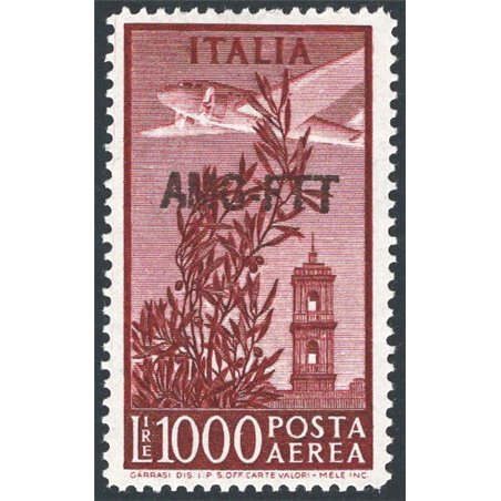 1952 Trieste A P.A. Campidoglio 1,000 £ with overprint “AMG. FTT” on a single line perforation 14x13¼ no. 26A Biondi certified C