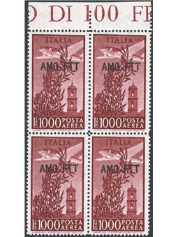 1952 Trieste A P.A. Campidoglio 1.000 £ bruno lilla con soprast. modificata n° 26a in quartina bordo di foglio. Firm. Raybaudi C