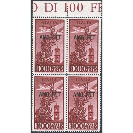 1952 Trieste A P.A. Campidoglio 1.000 £ bruno lilla con soprast. modificata n° 26a in quartina bordo di foglio. Firm. Raybaudi C