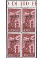 1952 Trieste A P.A. Campidoglio 1.000 £ bruno lilla con soprast. modificata n° 26a in quartina bordo di foglio. Firm. Raybaudi C