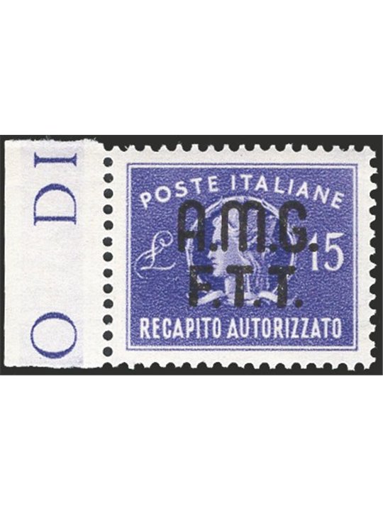 1949 Trieste A Authorised Delivery 15 £ violet No. 3 with excellent centring CiBaFil certified Cat. €260 (**)