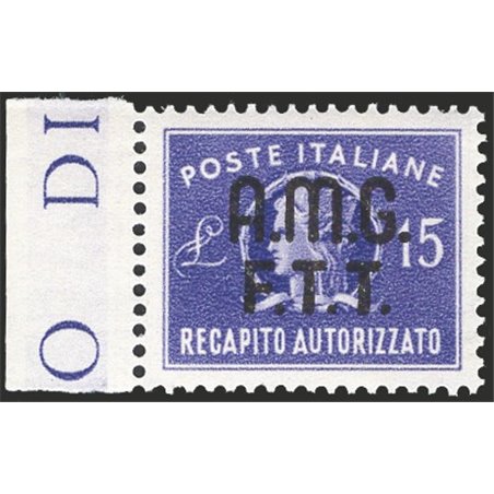 1949 Trieste A Authorised Delivery 15 £ violet No. 3 with excellent centring CiBaFil certified Cat. €260 (**)