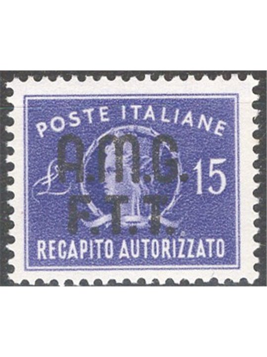 1949 Trieste A Authorised delivery 15 £ violet no. 3 Cat. € 130 (**)