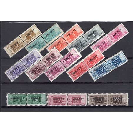 1949/53 Trieste A Pacchi postali serie n° 13/25 Cert. CiBaFil Cert. Biondi Cat. € 500 (**)