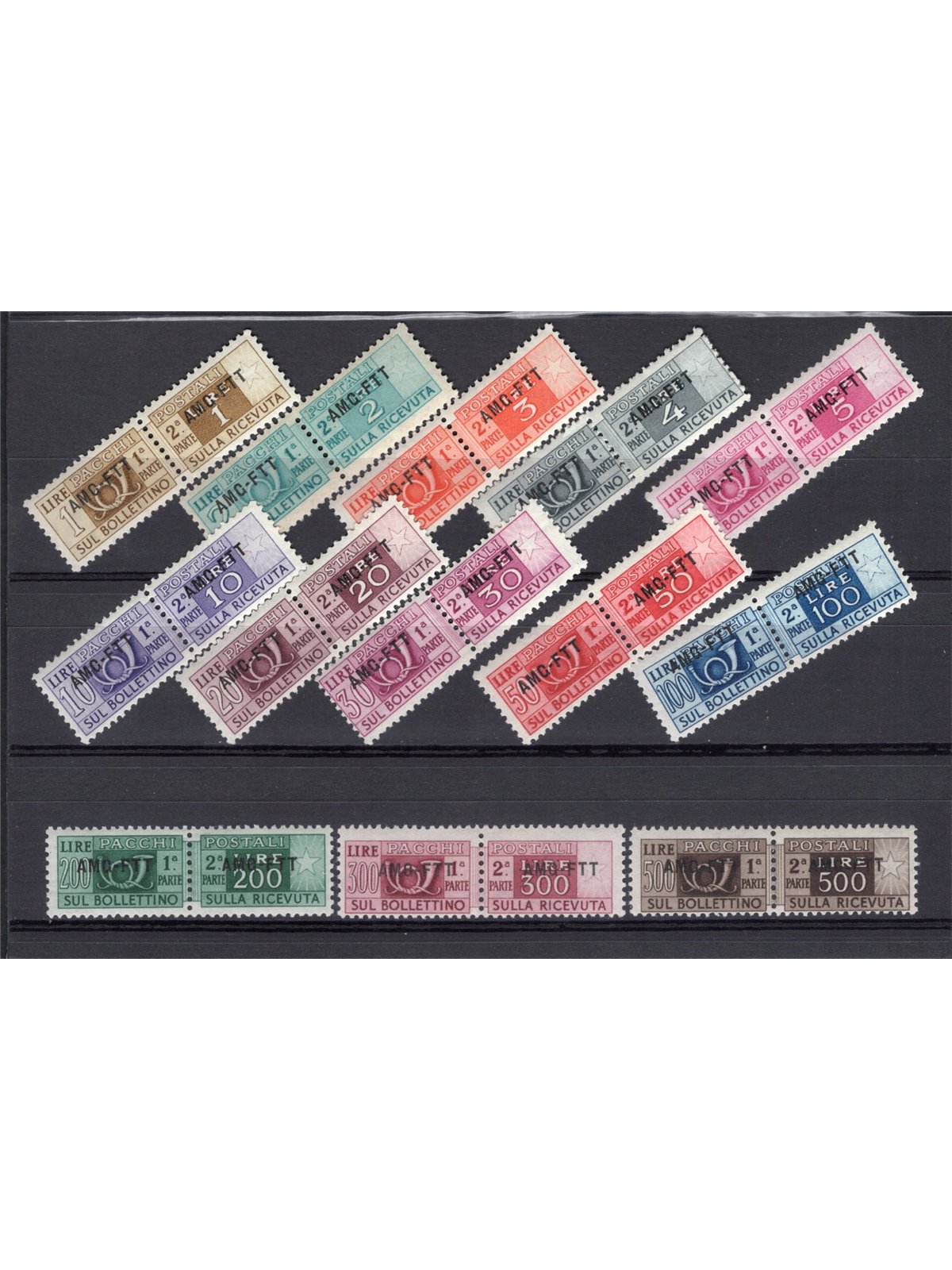 1949/53 Trieste A Pacchi postali serie n° 13/25 Cert. CiBaFil Cert. Biondi Cat. € 500 (**)