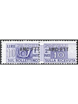 1949 Trieste A Parcel Post 10 £ violet with modified overprint No. 18A CiBaFil Cert. Cat. € 3,200 (**)