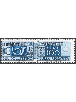 1950 Trieste A Pacchi postali 100 £ con soprast. fortemente spostata in alto n° 22h Cert. CiBaFil Cat. € 200 (U)
