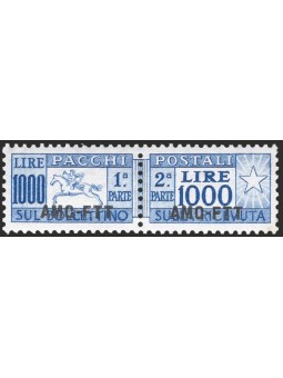 1954 Trieste A Pacchi postali Cavallino 1.000 £ dent. a pettine n° 26 con ottima centratura Cert. CiBaFil Cat. € 375 (**)