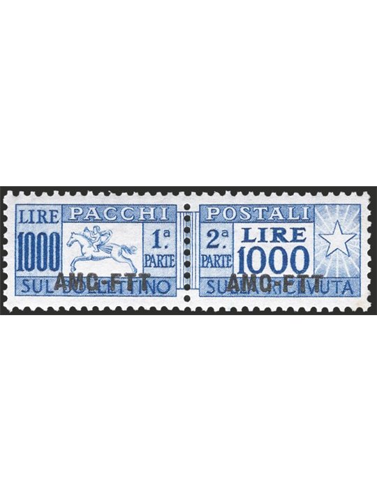 1954 Trieste A Postal Parcels ‘Cavallino’ 1,000 £ comb-perforated No. 26 with excellent centring CiBaFil Certified Cat. €375 (**