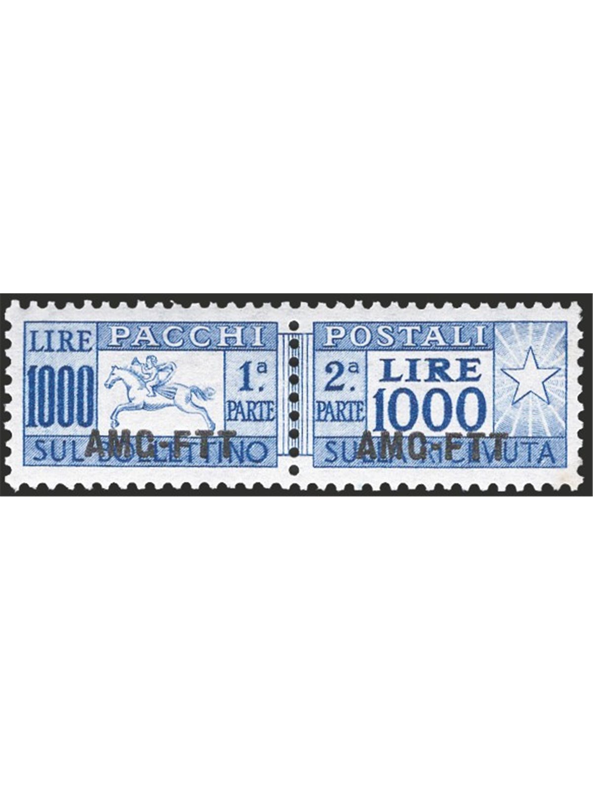 1954 Trieste A Postal Parcels ‘Cavallino’ 1,000 £ comb-perforated No. 26 with excellent centring CiBaFil Certified Cat. €375 (**