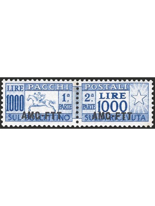 1954 Trieste A Parcel Post Cavallino 1,000 £ comb-perforated 13¼ No. 26 CiBaFil Cert. Cat. €250 (**)