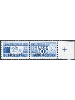 1954 Trieste ‘A’ Postal Parcels Cavallino 1,000 £ ultramarine blue with linear perforation 13¼ No. 26/I CiBaFil Cert. Cat. €300 