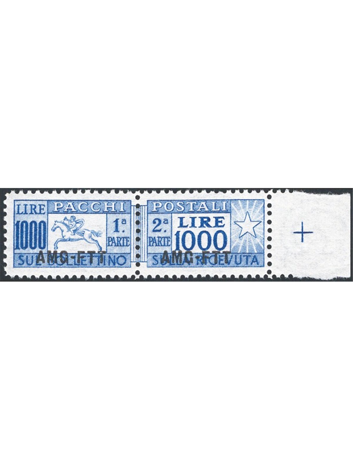 1954 Trieste ‘A’ Postal Parcels Cavallino 1,000 £ ultramarine blue with linear perforation 13¼ No. 26/I CiBaFil Cert. Cat. €300 