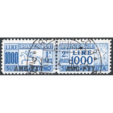 1954 Trieste ‘A’ Postal Parcels Cavallino 1,000 £ ultramarine blue with 13¼ No. 26/I CiBaFil Cert. Cat. € 1,600 (U)