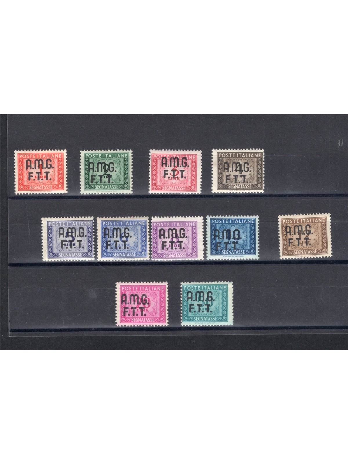 1947/49 Trieste A Segnatasse soprast. serie n° 5/15 Cert. CiBaFil Cert. Biondi Cat. € 1.250 (**)