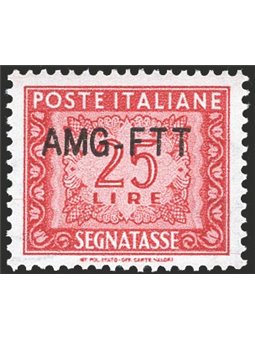 1954 Trieste A Segnatasse 25 £ rosso bruno con soprast. modificata n° 25A con ottima centratura Cert. CiBaFil Cat. € 675 (**)