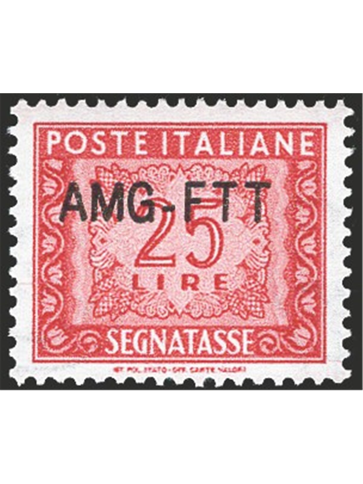 1954 Trieste A Tax Stamp 25 £ brown-red with modified overprint no. 25A excellently centred CiBaFil cert. Cat. €675 (* *)