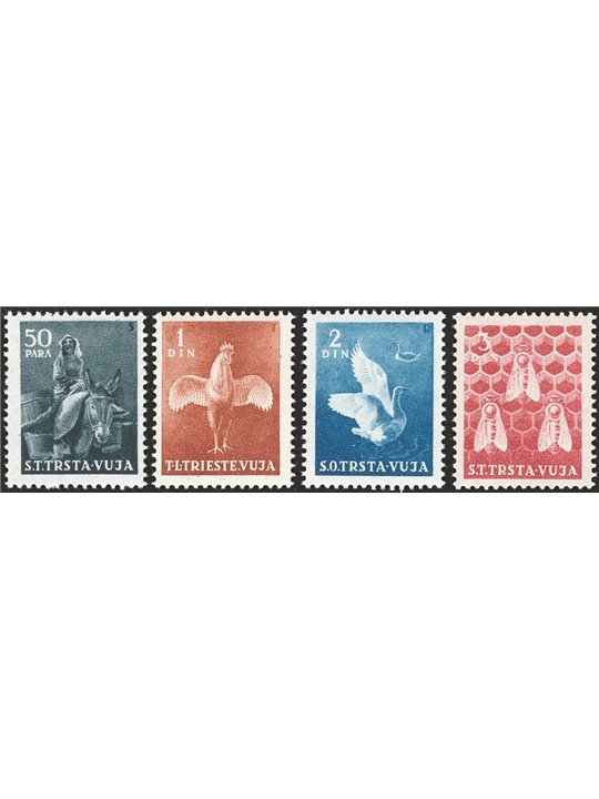 1951 Trieste B Animali domestici (4 valori) serie n° 35/36 con colori cambiati Cat. € 90 (**)
