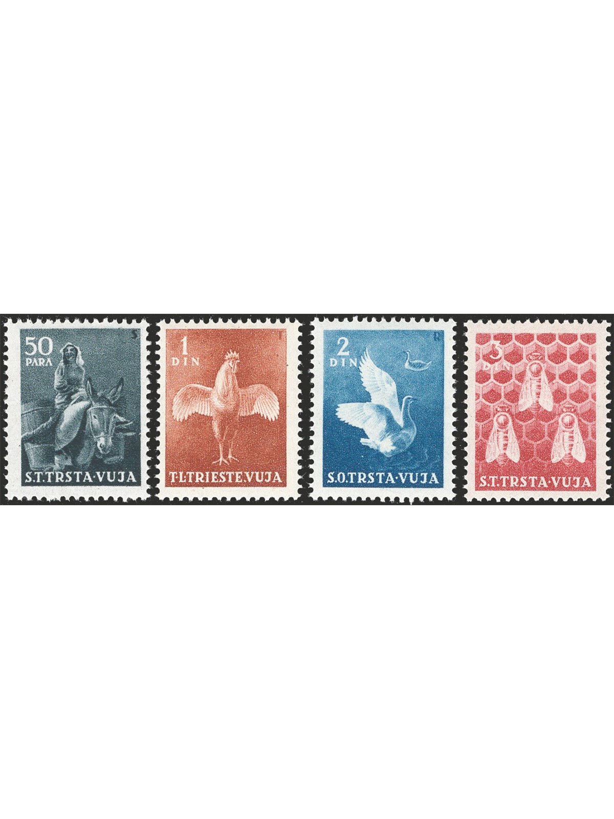 1951 Trieste B Animali domestici (4 valori) serie n° 35/36 con colori cambiati Cat. € 90 (**)