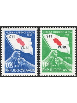 1951 Trieste B Yugoslavia “Red Cross” series overprinted “STT VUJA” series no. 39/40 Cert. Biondi Cat. € 800 (**)