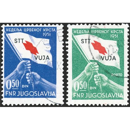 1948 Trieste B Jugoslavia serie “Croce rossa” soprast. “STT VUJA” serie n° 39/40 Cert. Biondi Cat. € 750 (U)