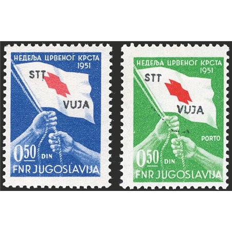 1951 Trieste B Jugoslavia serie “Croce rossa” soprast. “STT VUJA” serie n° 39/40 Cert. Biondi Cat. € 425 (*)
