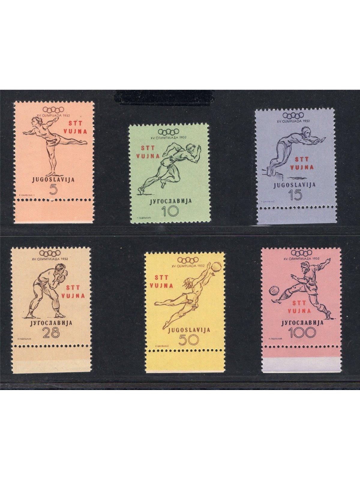 1952 Trieste B Helsinki Olympics series no. 56/61 CiBaFil Cert. Cat. € 300 (**)