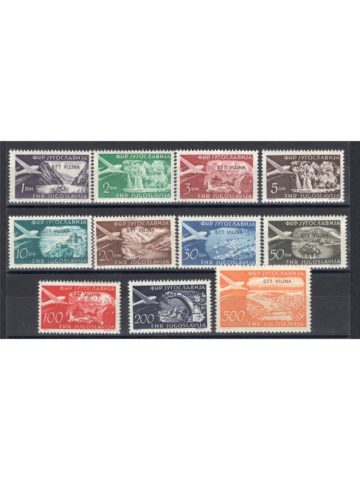 1953 Trieste B P.A. Definitiva serie n° 21/31 Cert. CiBaFil Cat. € 220 (**)