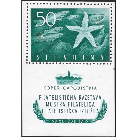 1952 Trieste B Koper Philatelic Exhibition: the proof sheet never issued due to the difficulty of producing the CEI no. 3a block