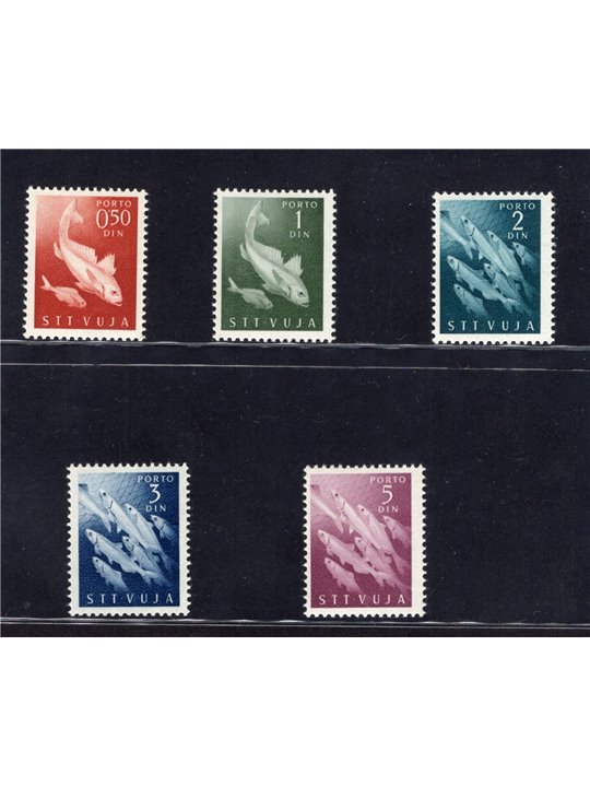 1950 Trieste B Fish revenue stamps series no. 6/10 CiBaFil cert. Cat. € 280 (**)