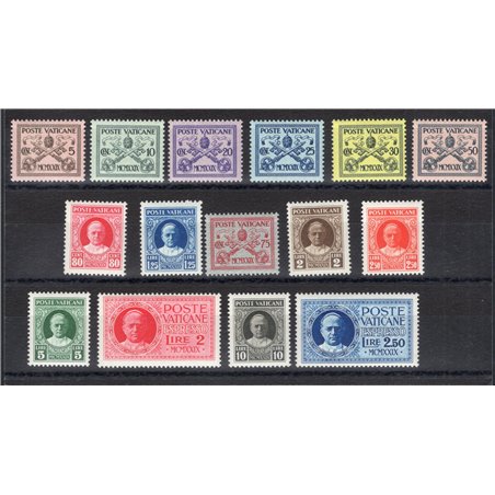 Vaticano 1929 Conciliazione serie n° 1/13 + Ex 1/2 Cert. CiBaFil Cat. € 275 (**)