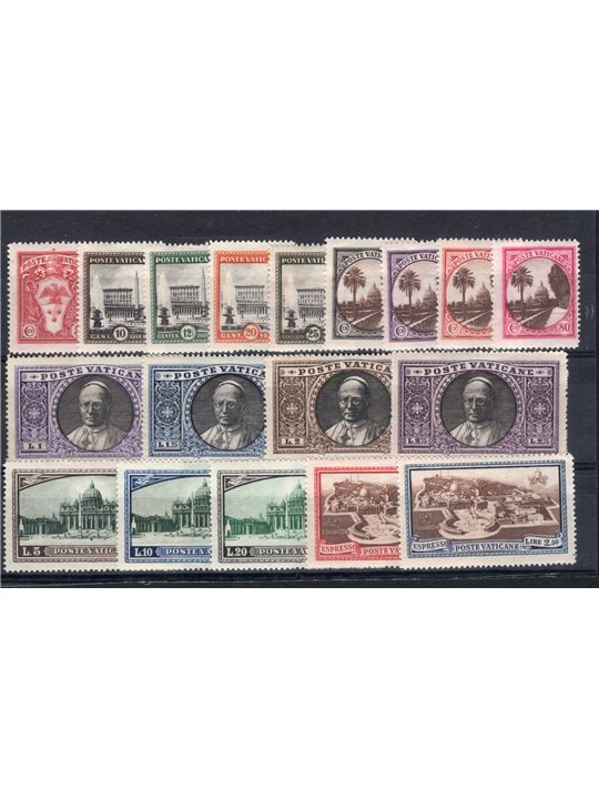 Vaticano 1933 Giardini e Medaglioni serie n° 19/34 + Ex. 3/4 Cert. CiBaFil Cat. € 500 (**)