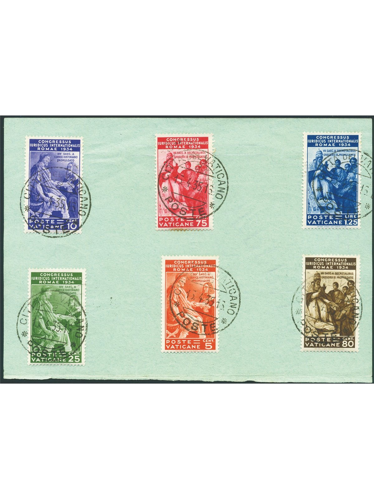 Vaticano 1935 Congresso Giuridico su ampio frammento di busta serie n° 41/46 Cat. € 275