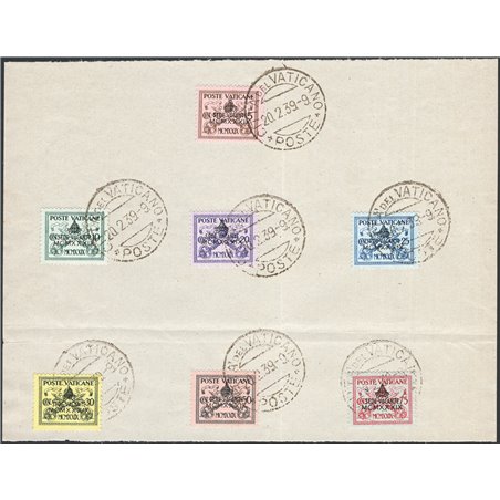 Vatican 1939 Sede Vacante series no. 61/67 applied to a sheet with first-day cancellations Cat. €80 (U/Fr)