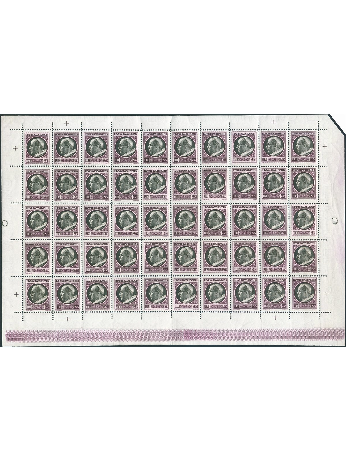 Vatican 1933 Small medallions in sheets of 50 for the denominations of 1 £ 1.25 £ 2 £ and 2.75 £ plus the half-sheet of 50 piece