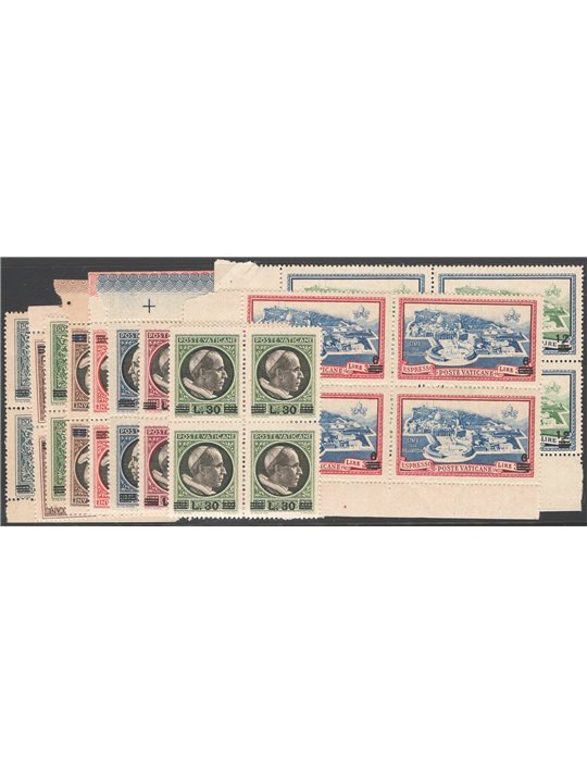Vaticano 1945/46 Medaglioncini soprast. in quartina serie n° 102/9 + Ex 7/8 Cat. € 100+ (**)